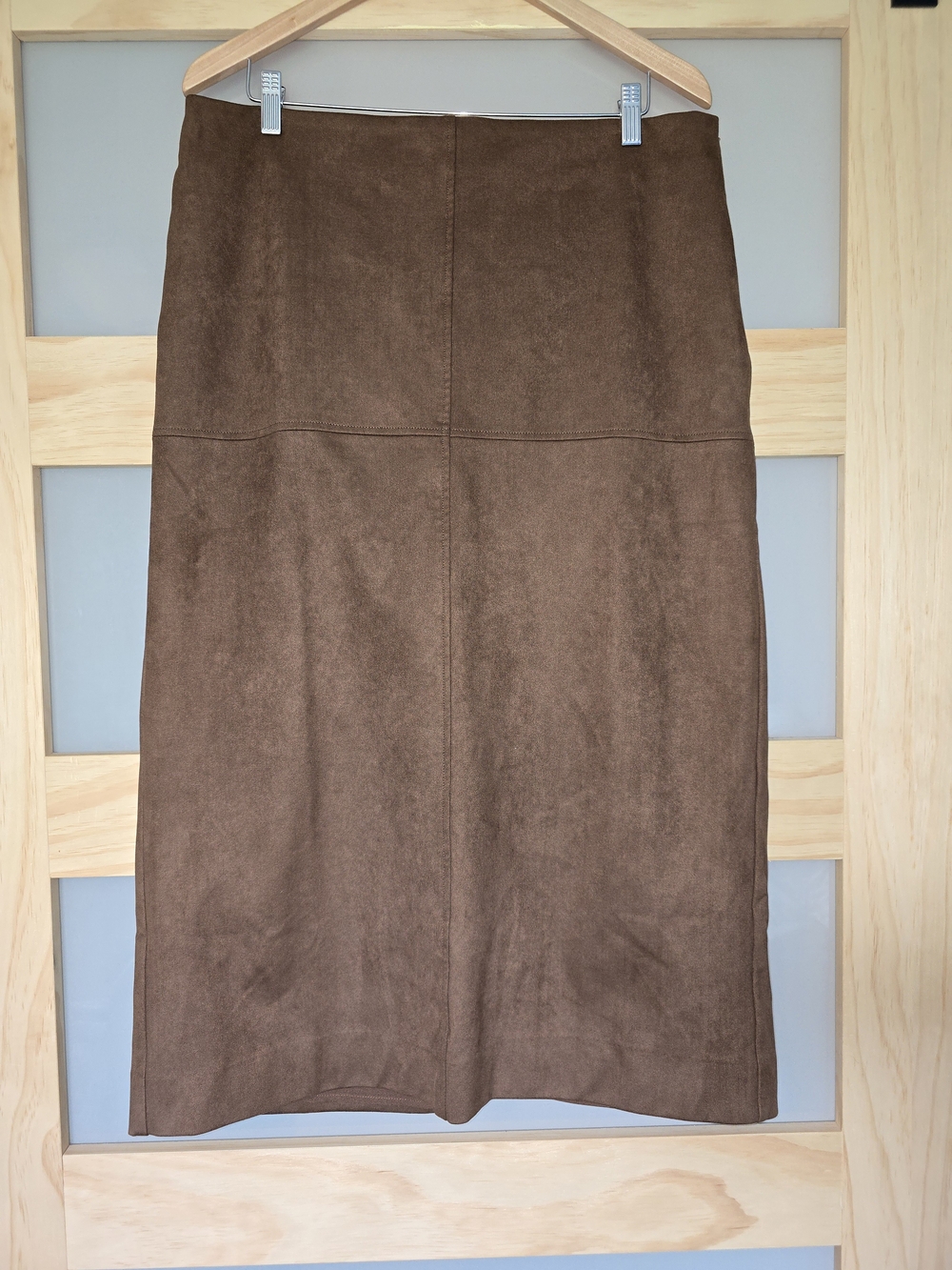 English Factory Brown Suede-Effect Pencil Skirt